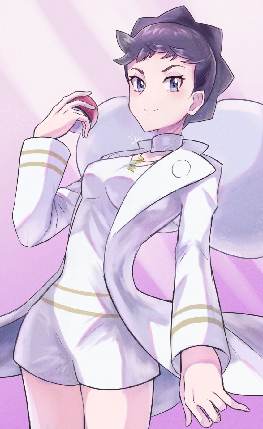 1girl, blue_eyes, breasts, choker, closed_mouth, coat, commentary_request, diantha_(pokemon)