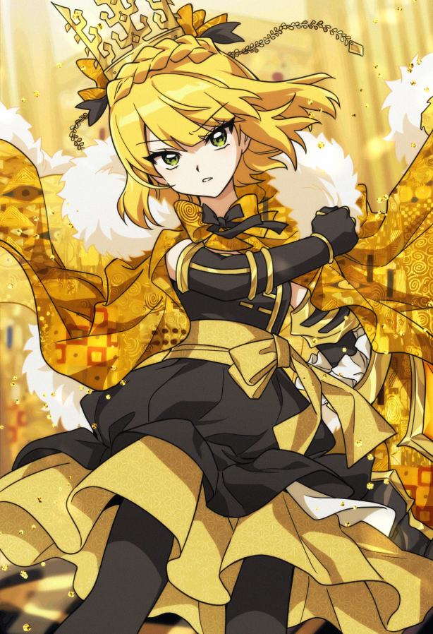 1girl, adapted_costume, bbunny, black_bow, black_bowtie, black_gloves, black_hanbok, black_pantyhose