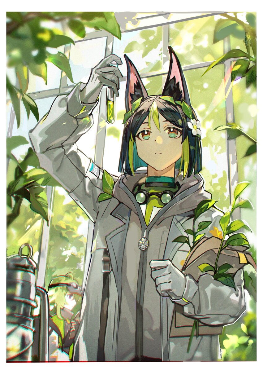 1boy, 1girl, absurdres, animal_ear_fluff, animal_ears, black_hair, blunt_ends, bob_cut