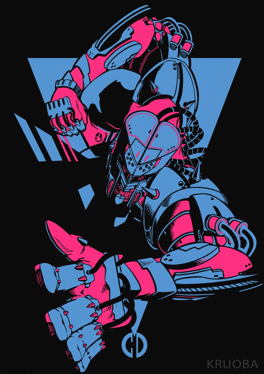 1other, absurdres, armor, black_background, cable, clenched_hand, crazy_diamond, diamond_wa_kudakenai