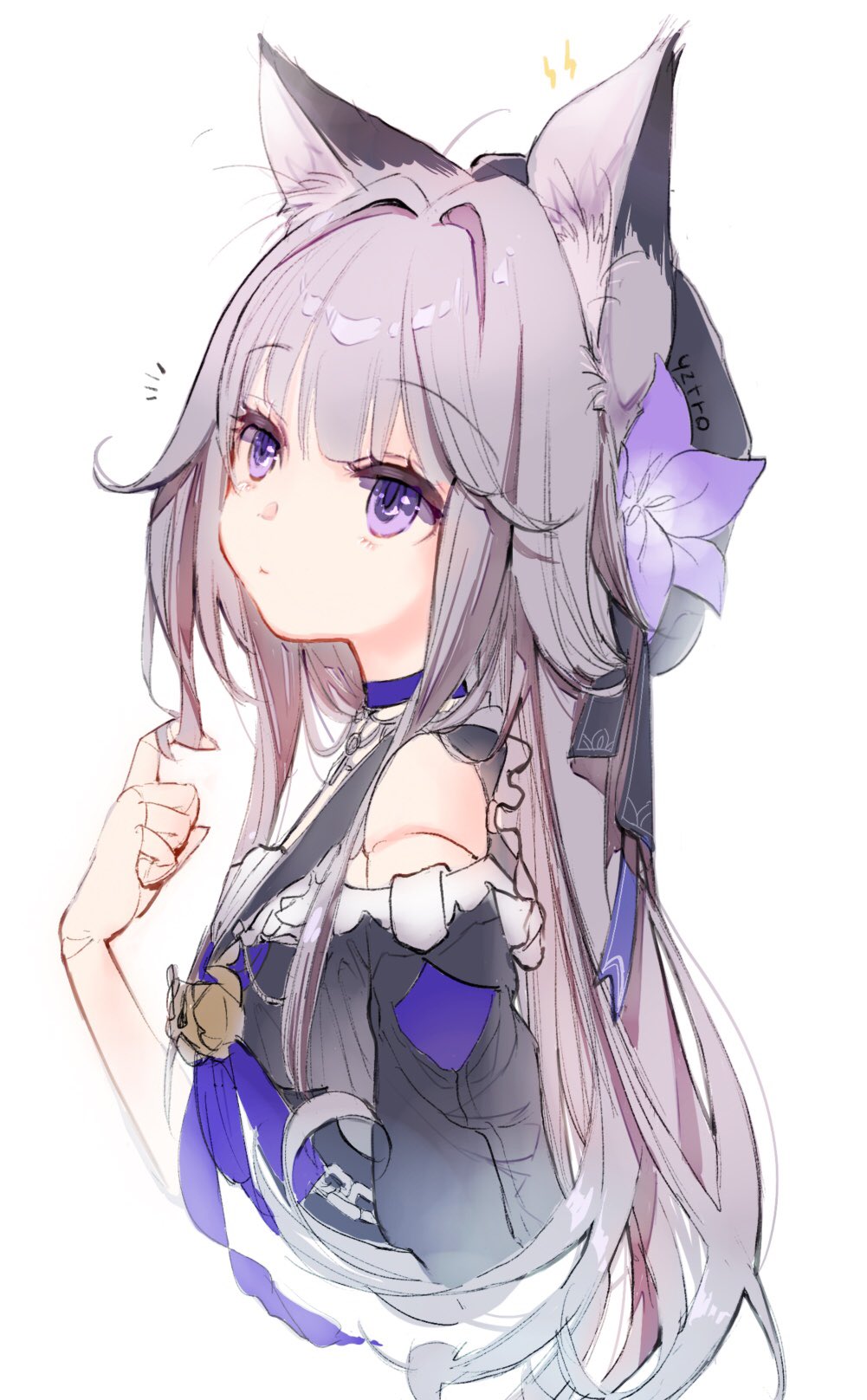 1girl, animal_ears, artist_name, beret, black_hat, black_shirt, cat_ears, cat_girl