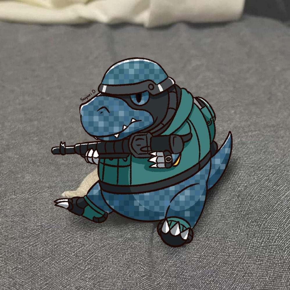 commandramon, digimon, digimon_(creature), dragon, helmet, meme, sitting_baby_alligator_(meme), solo, tail