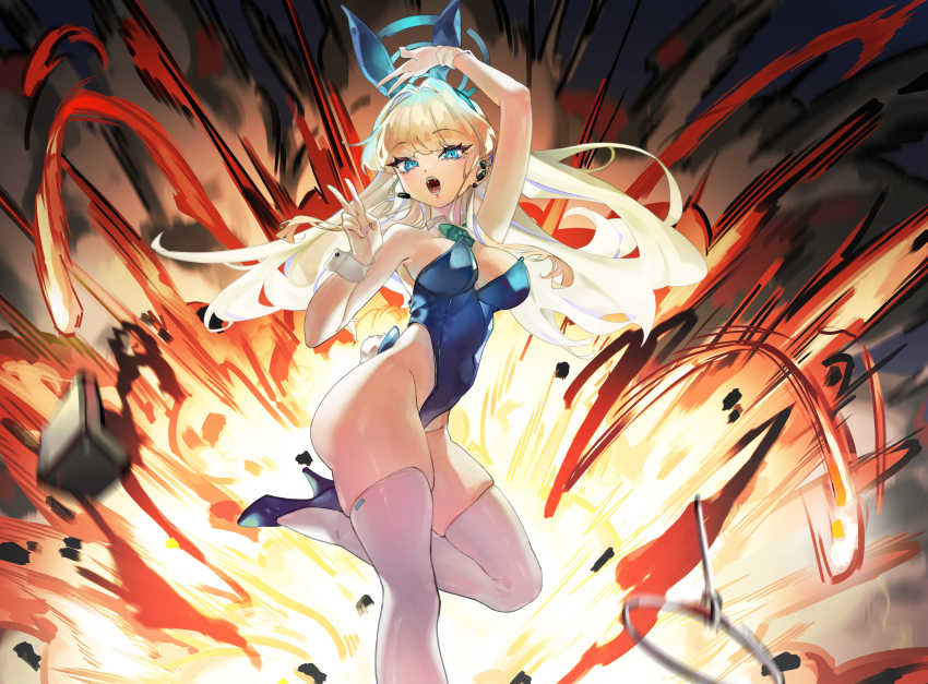 1girl, absurdres, animal_ears, aqua_bow, aqua_bowtie, backlighting, blonde_hair, blue_archive