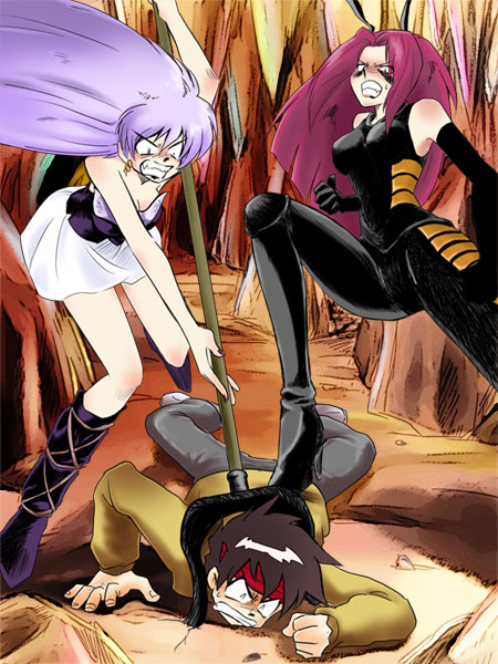 ghost_sweeper_mikami, medusa_(ghost_sweeper_mikami), polearm, sasumata, sodegarami, tagme, vespa_(ghost_sweeper_mikami), yokoshima_tadao