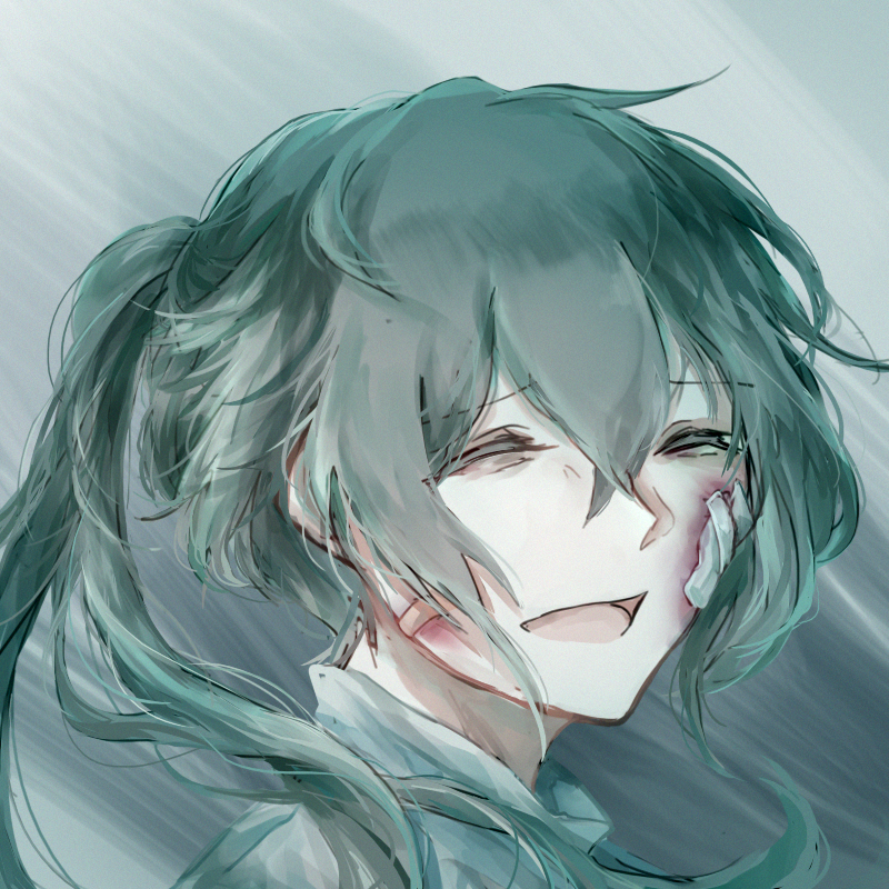1boy, aqua_hair, bandaid, bandaid_on_cheek, bandaid_on_face, blood, blood_on_face, closed_eyes