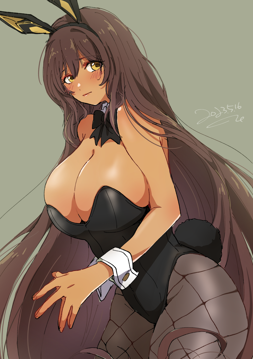 1girl, animal_ears, bare_shoulders, black_bow, black_leotard, black_tail, blush, bow