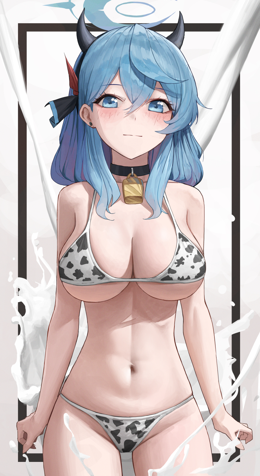 1girl, absurdres, ako_(blue_archive), animal_print, bare_shoulders, bell, bikini, black_choker