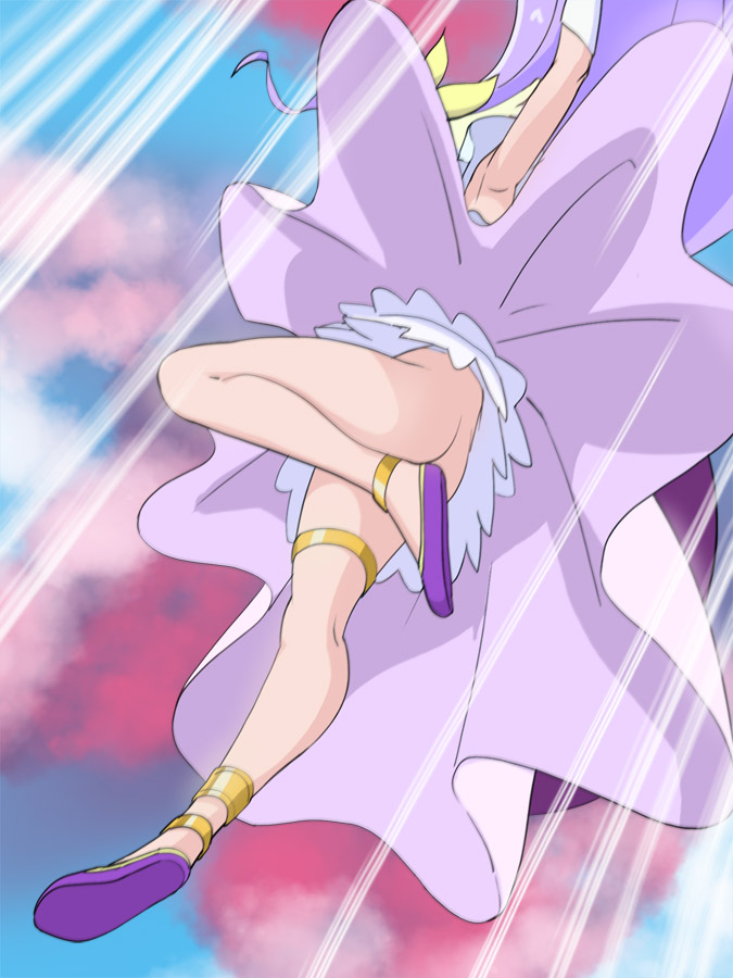 1girl, armpits, ass, covered_face, cure_earth, dress, elbow_gloves, full_body
