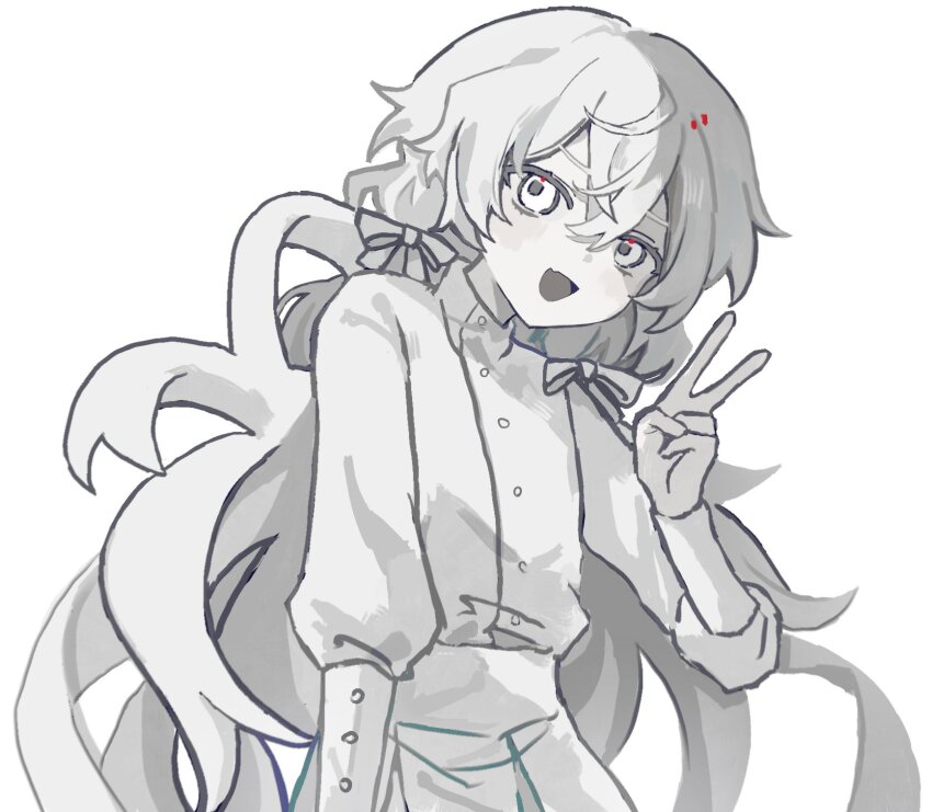 1girl, charlotte_wiltshire, charlotte_wiltshire_(q84), head_tilt, hello_charlotte, highres, long_hair, long_sleeves