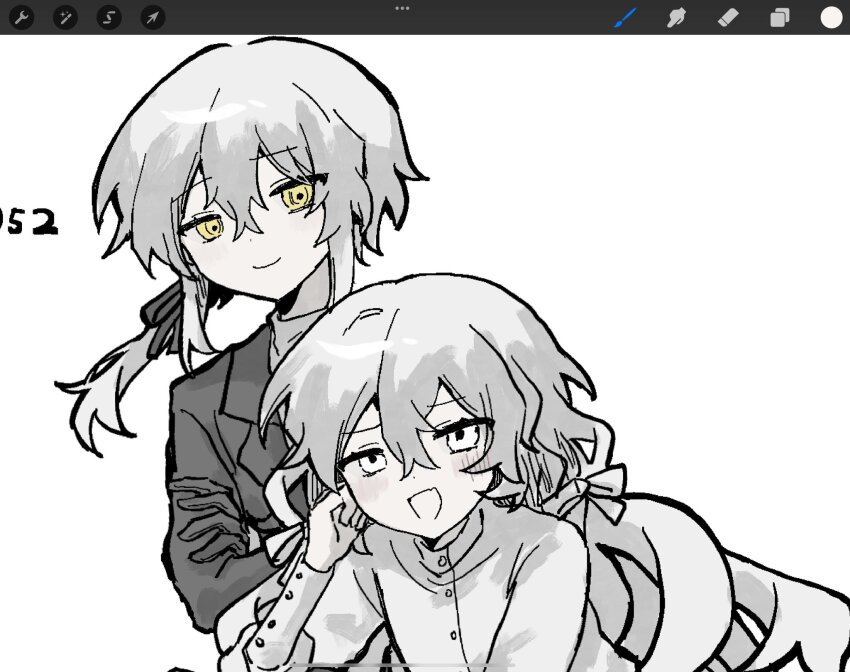 1boy, 1girl, black_gloves, black_jacket, black_ribbon, blush, charlotte_wiltshire, charlotte_wiltshire_(q84)