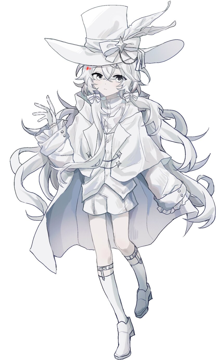 1girl, alternate_costume, charlotte_wiltshire, charlotte_wiltshire_(q84), cloak, closed_mouth, gloves, hat