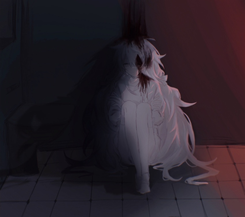 1girl, blood, blood_on_clothes, blood_on_face, charlotte_wiltshire, charlotte_wiltshire_(q84), expressionless, facing_viewer