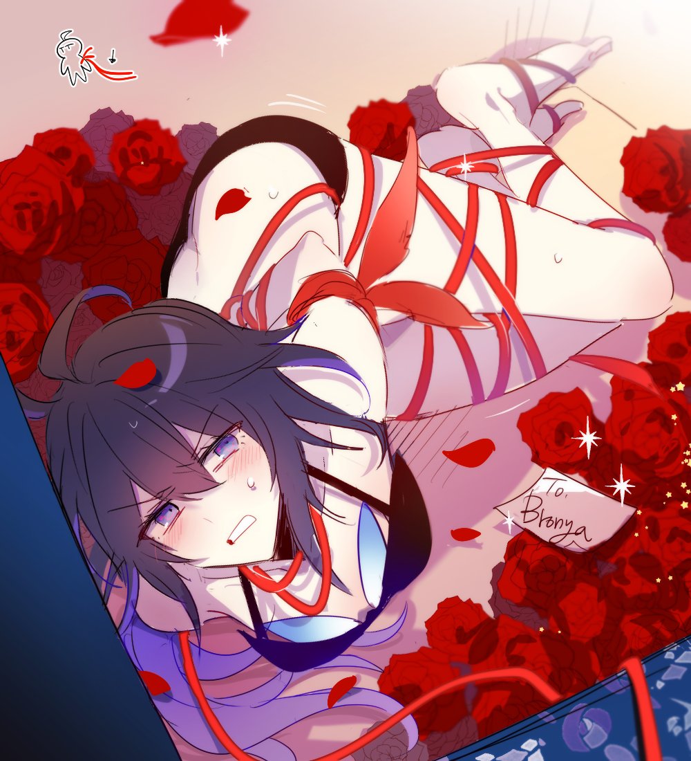 1girl, 6_(yuchae), ahoge, bare_legs, bare_shoulders, barefoot, bdsm, birthday_sash