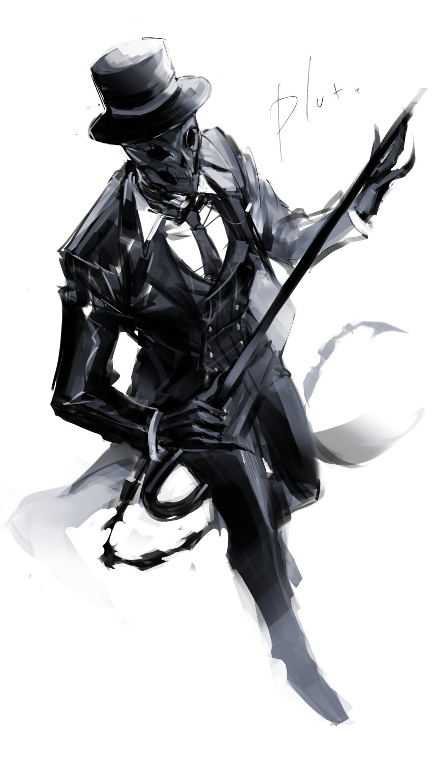 1boy, absurdres, black_coat, black_hat, black_necktie, black_pants, black_shoes, cane