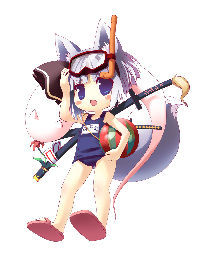 1girl, animal_ears, chibi, female_focus, fox_ears, fox_tail, ghost, hairband