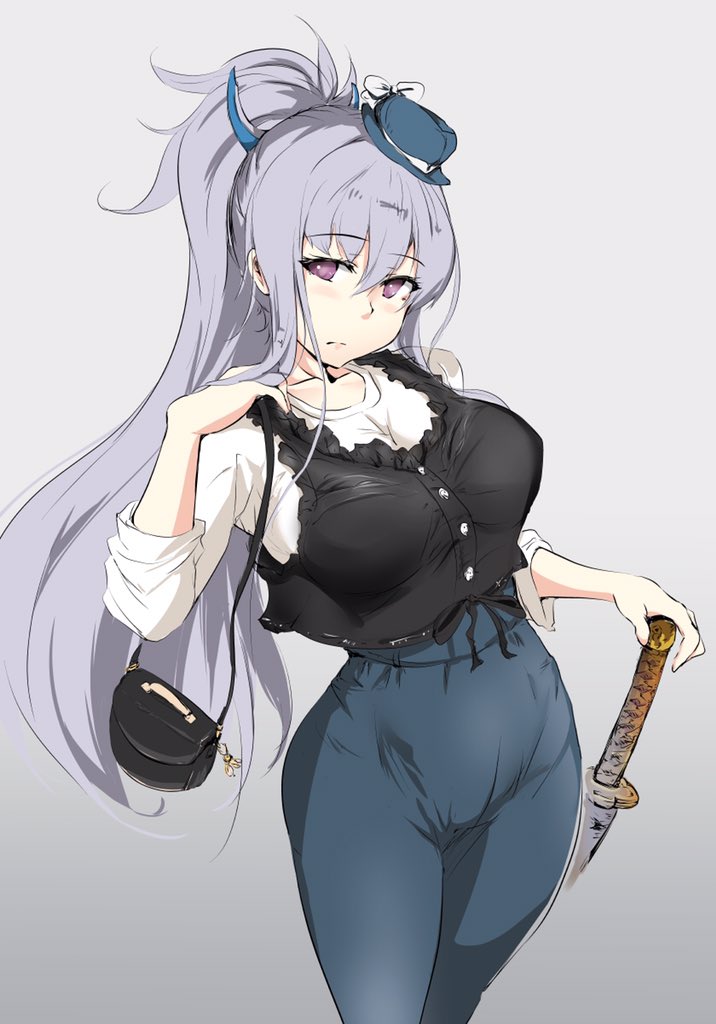 1girl, alternate_costume, bag, black_camisole, blue_hat, camisole, carrying_bag, closed_mouth