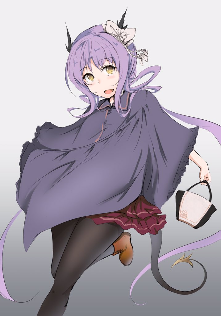 1girl, alternate_costume, ankle_boots, bag, black_pantyhose, boots, bow, cloak