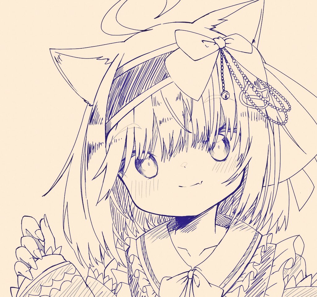 1girl, ahoge, animal_ears, atsu_toushirou_(tenka_hyakken), bow, cat_ears, close-up, collarbone