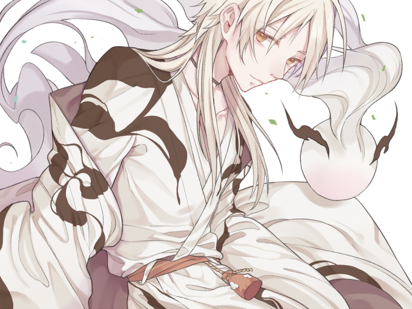 1boy, bishounen, blonde_hair, brown_eyes, closed_mouth, clothing_request, facing_to_the_side, food_fantasy