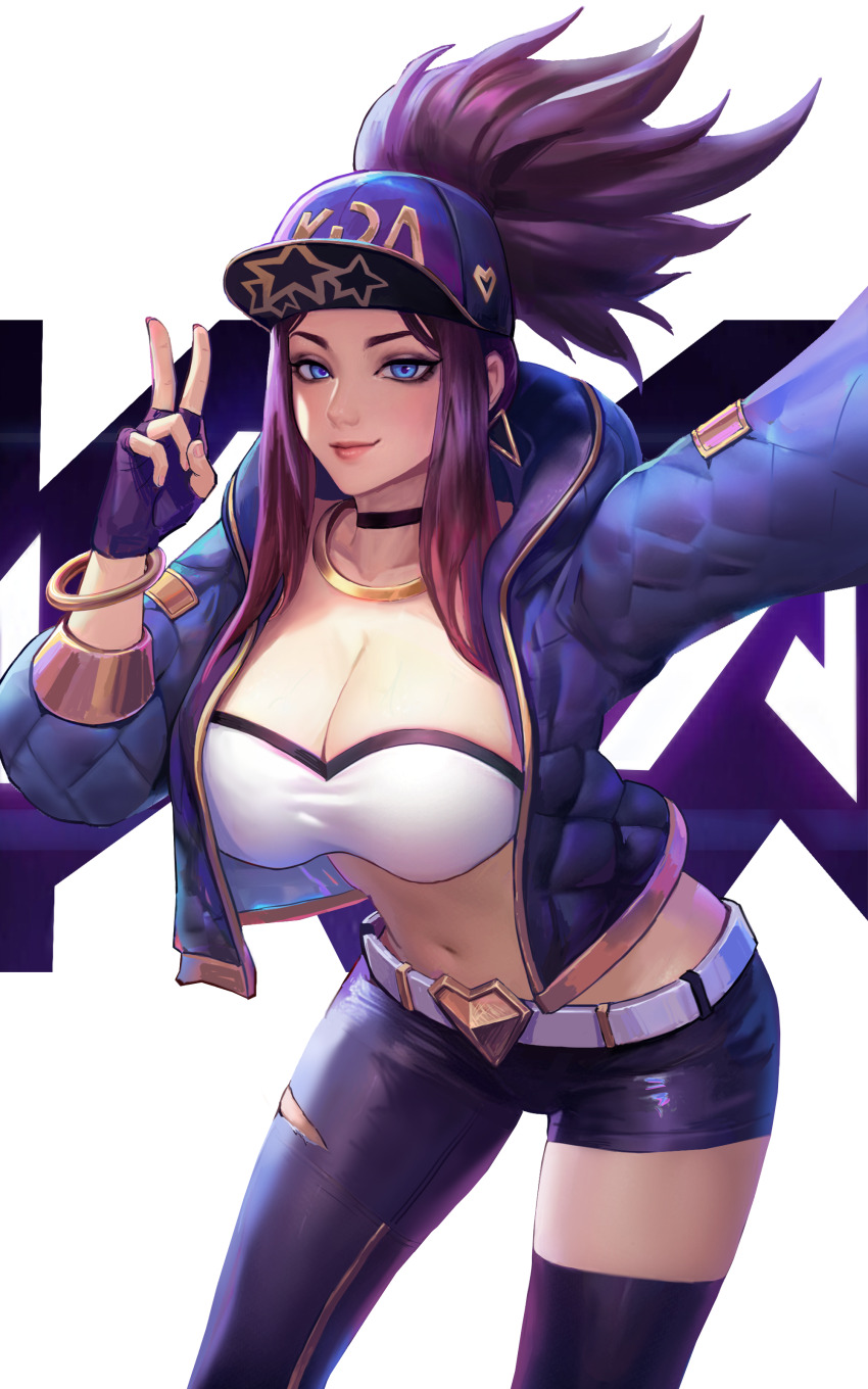 1girl, absurdres, akali, blue_eyes, breasts, cleavage, commission, curvy