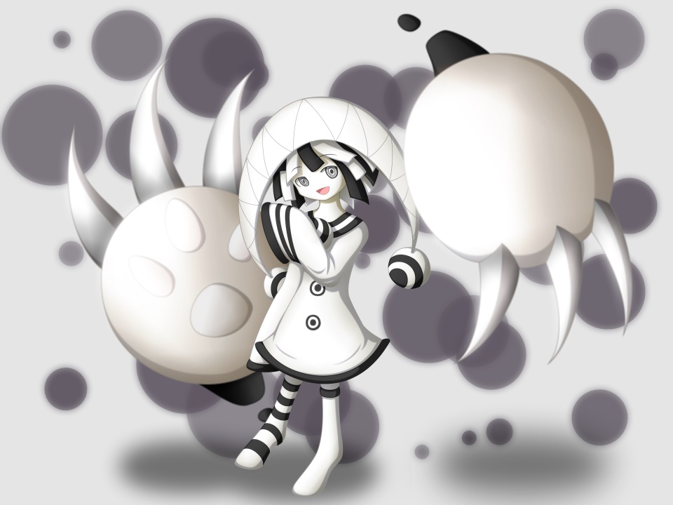 1girl, child, claws, ilk, lukyon, monochrome, ringed_eyes, sekai_oni