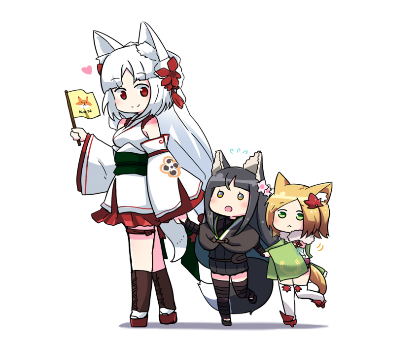 3girls, :<, aged_down, animal_ear_fluff, animal_ears, black_capelet, black_dress, black_footwear