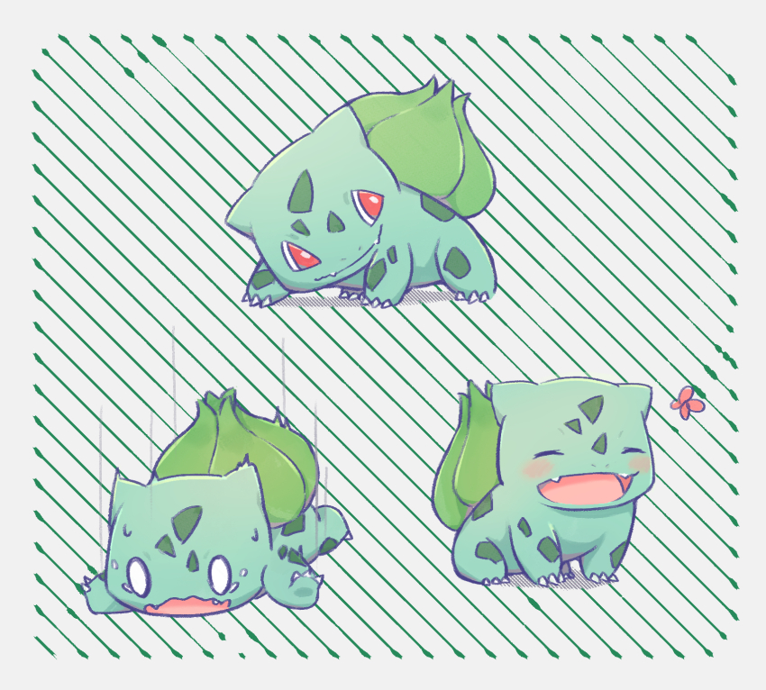 bug, bulbasaur, butterfly, closed_eyes, closed_mouth, commentary, english_commentary, fangs