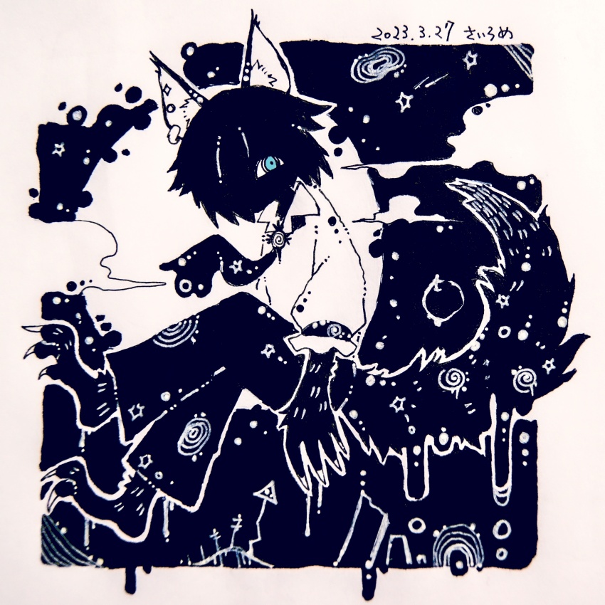 absurdres, animal_ears, animal_focus, black_fur, blue_pupils, caitromen, claws, floating_neckwear