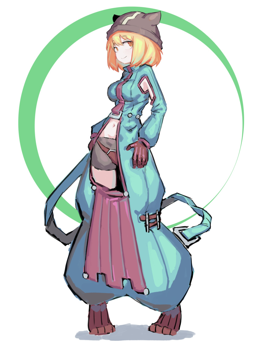 1girl, absurdres, alasharx, aqua_bodysuit, armpit_cutout, beanie, bike_shorts, blonde_hair