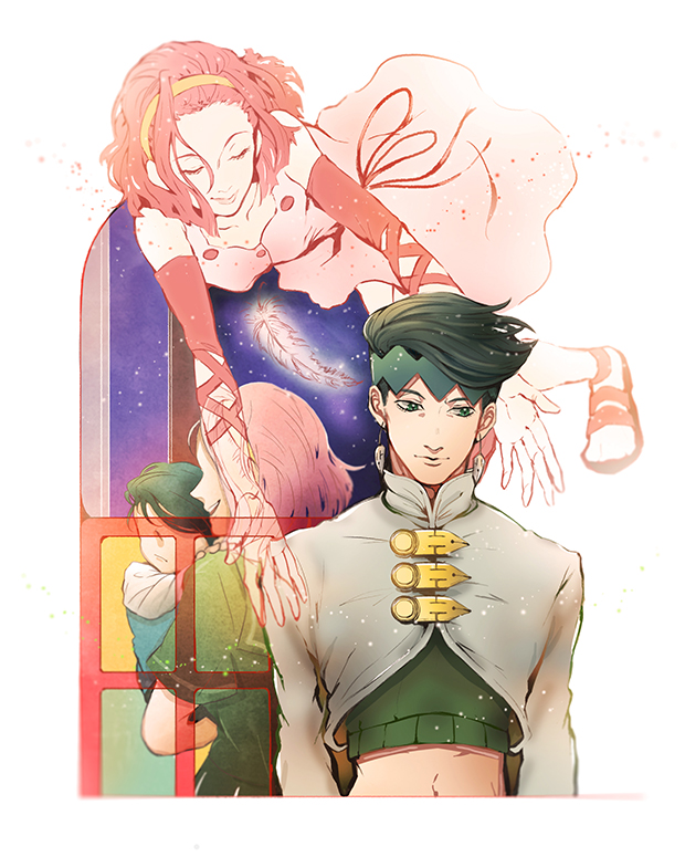 1boy, 1girl, aged_down, closed_eyes, commentary_request, diamond_wa_kudakenai, dress, earrings