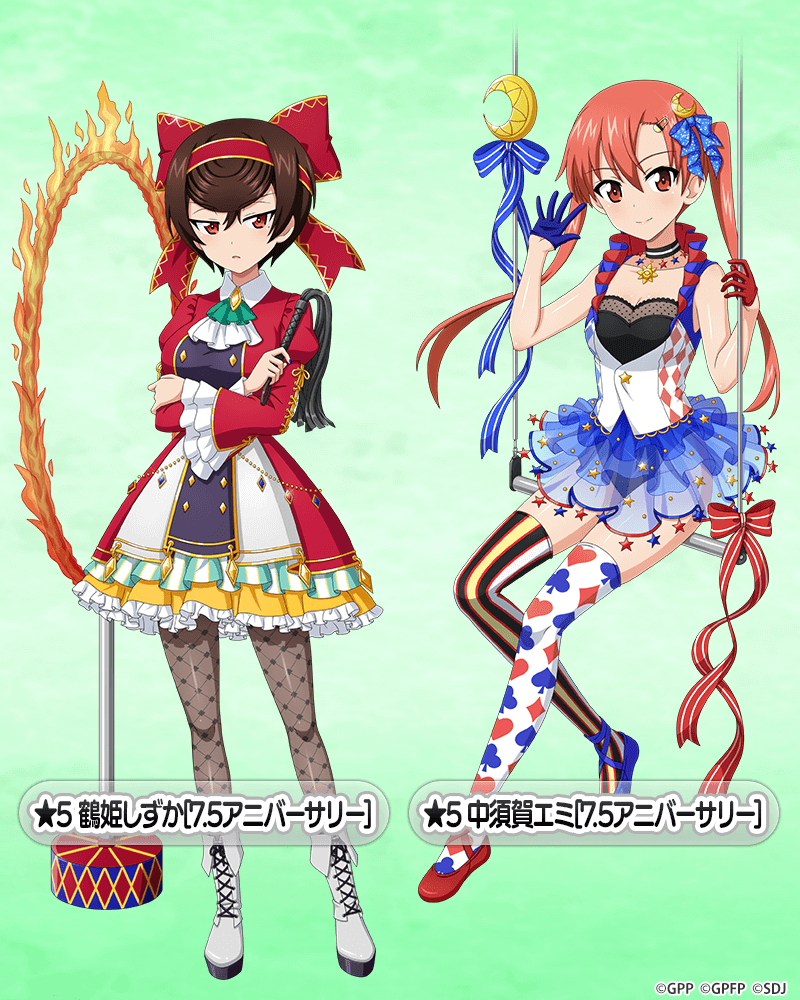 2girls, acrobatics, ascot, asymmetrical_footwear, asymmetrical_gloves, asymmetrical_legwear, black_choker, black_hair