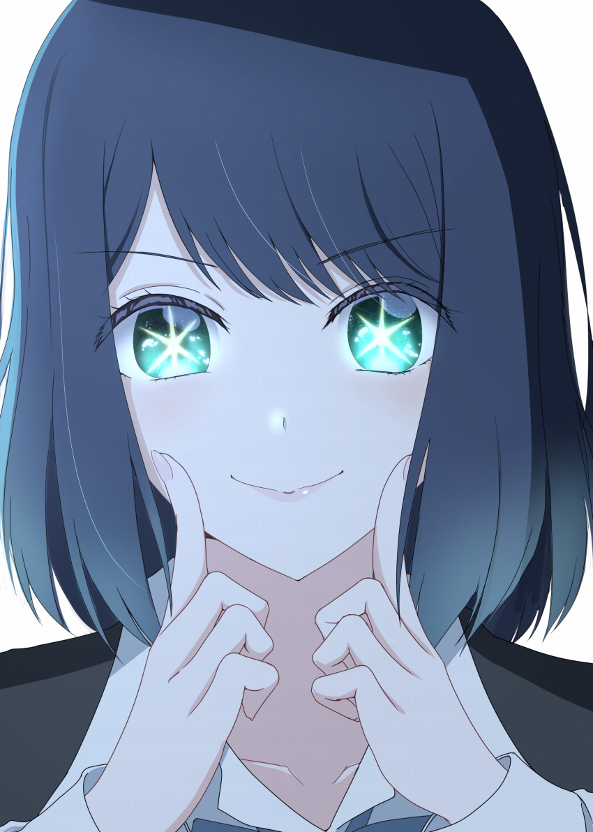 1girl, absurdres, aqua_eyes, blue_bow, blue_bowtie, blue_hair, bow, bowtie