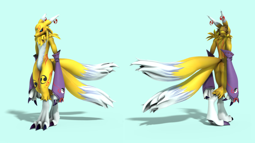 absurdres, black_sclera, blue_eyes, colored_sclera, digimon, digimon_(creature), fox, furry