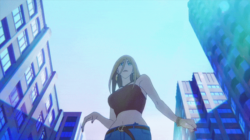 1girl, animated, ass, bangle, belt, blonde_hair, blue_eyes, bracelet