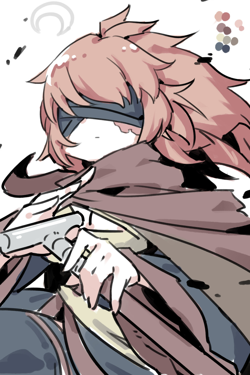 1girl, absurdres, alasharx, bandages, bandages_over_eyes, black_dress, black_thighhighs, blind