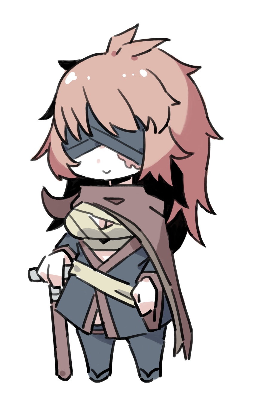 1girl, absurdres, alasharx, bandages, bandages_over_eyes, black_dress, black_thighhighs, blind