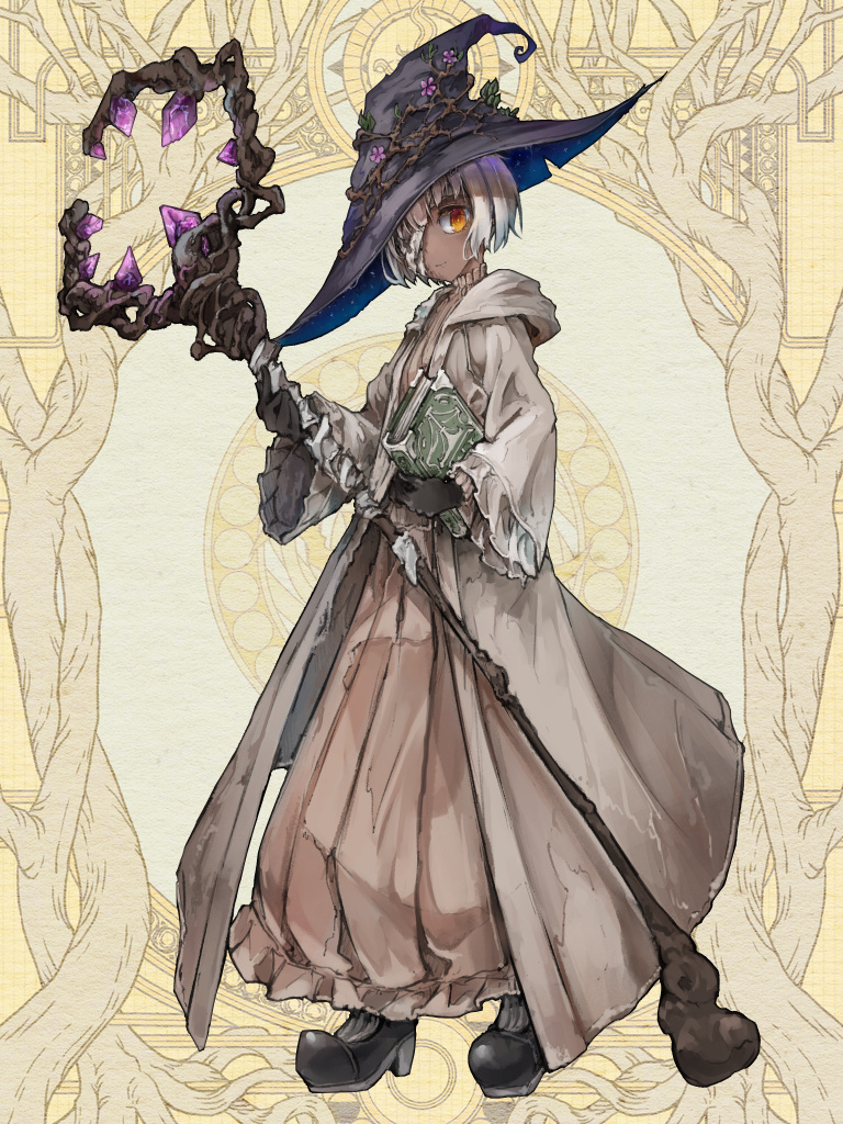 1girl, black_footwear, black_hat, book, brown_skirt, clara_lindvall, dairoku_ryouhei, dark-skinned_female