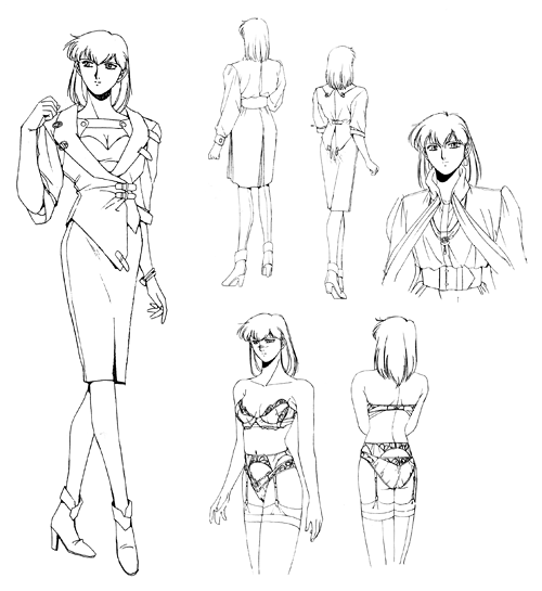 1girl, black_hair, katsumi_liqueur, reference_sheet, silent_mobius