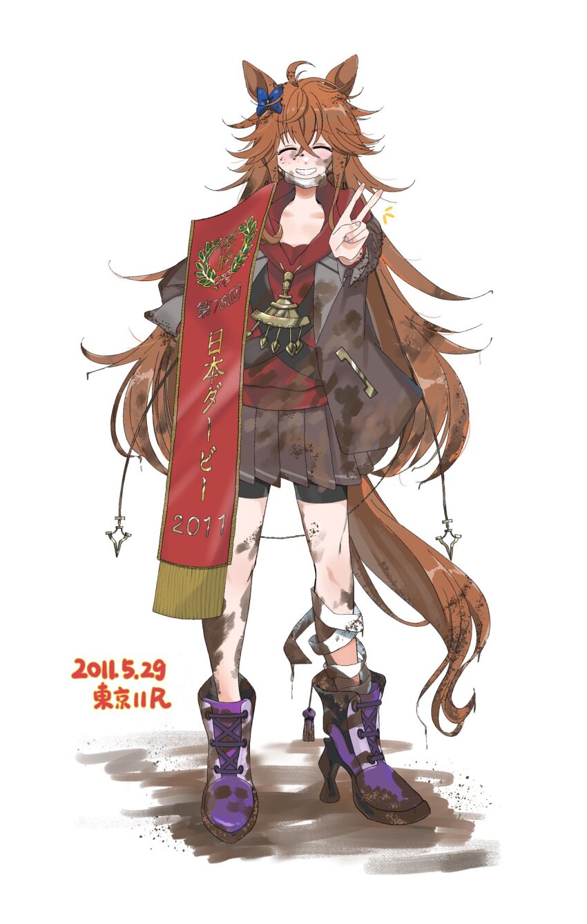 1girl, ^_^, ahoge, animal_ears, babie, bike_shorts, bike_shorts_under_skirt, blue_bow