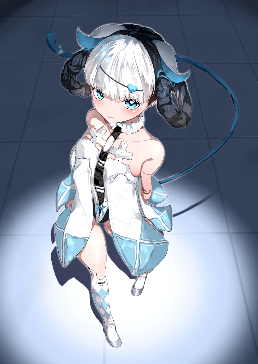 1girl, absurdres, argyle_clothes, argyle_socks, bambinata:_vitrum_(pgr), bambinata_(pgr), black_hair, blue_eyes