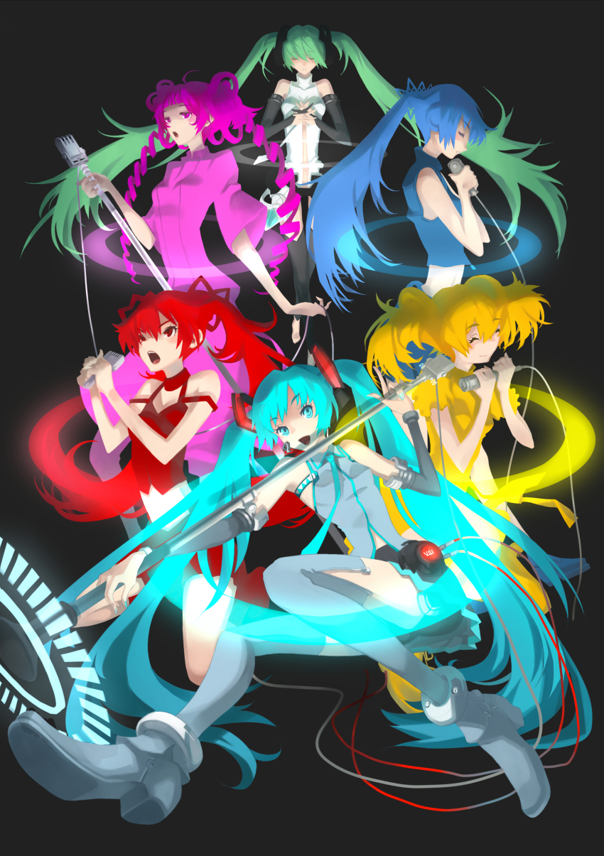 6+girls, absurdres, ai[sora], alternate_color, bad_id, bad_pixiv_id, hatsune_miku, hatsune_miku_(append)