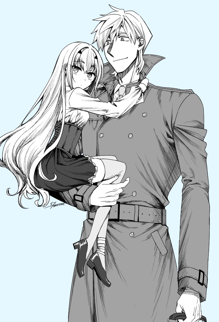 1boy, 1girl, breasts, carrying, commentary_request, melusine_(fate), fate/grand_order, fate_(series)