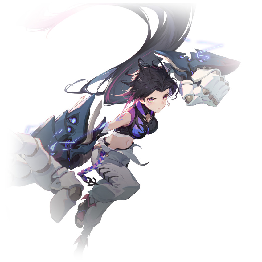 black_hair, breasts, colored_tips, gauntlets, gradient_eyes, higan:_eruthyll, highres, long_hair
