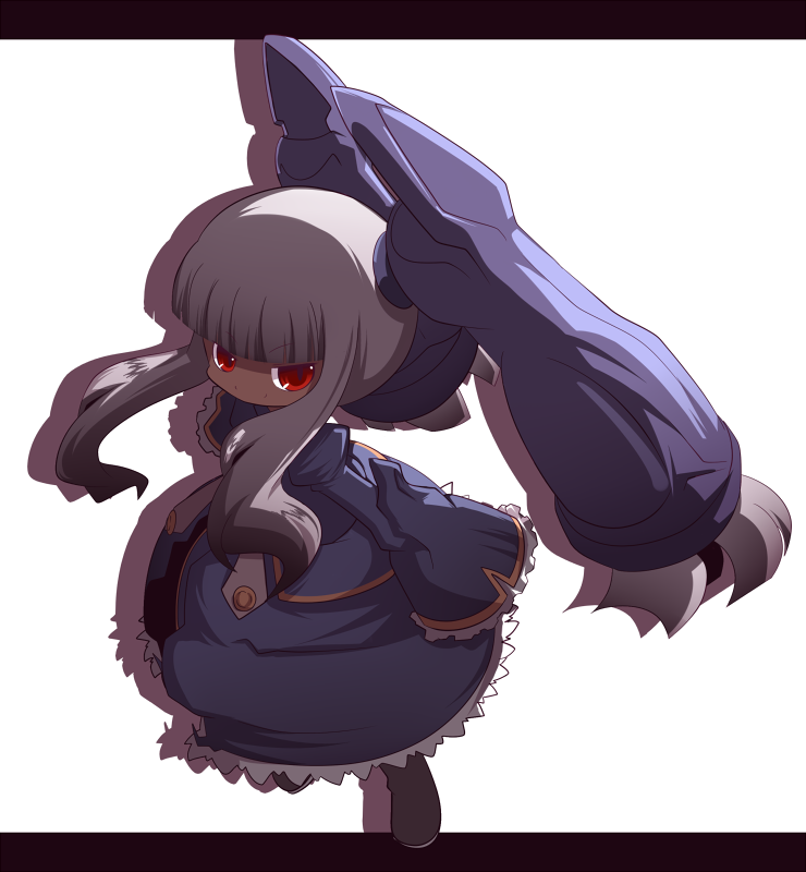 1girl, armor, armored_twintails, chibi, costume, dress, female_focus, gen_3_pokemon, letterboxed, metagross, mori_no_kaeru, nintendo, personification, pokemon, red_eyes, solo, twintails, white_hair