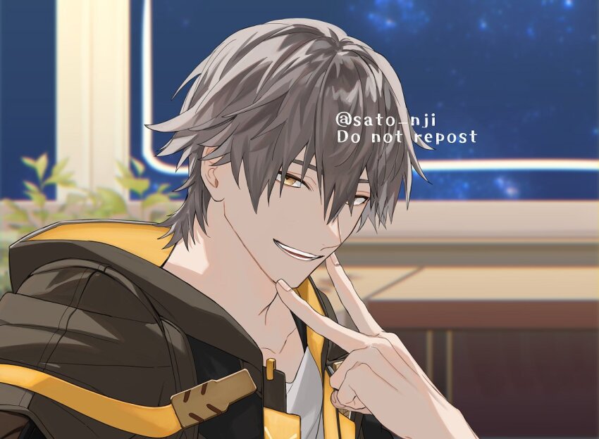 1boy, astral_express_(honkai:_star_rail), bishounen, caelus_(honkai:_star_rail), grey_hair, honkai:_star_rail, honkai_(series), long_sleeves