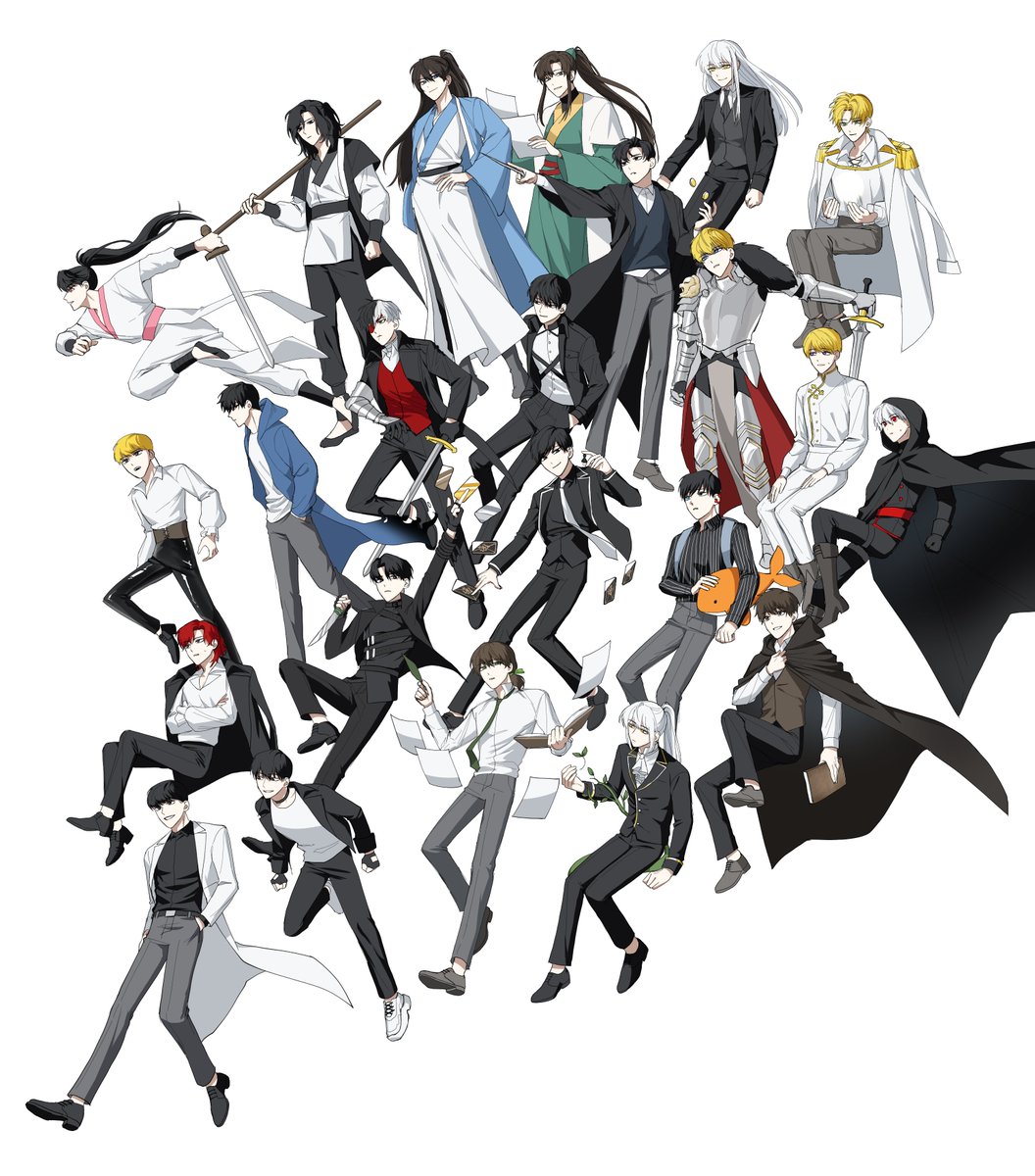 6+boys, armor, black_footwear, black_hair, black_shirt, blonde_hair, brown_hair, cale_henituse