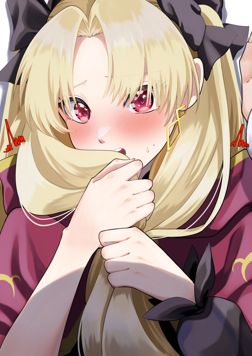 1boy, 1girl, absurdres, black_ribbon, blonde_hair, blush, cape, check_commentary