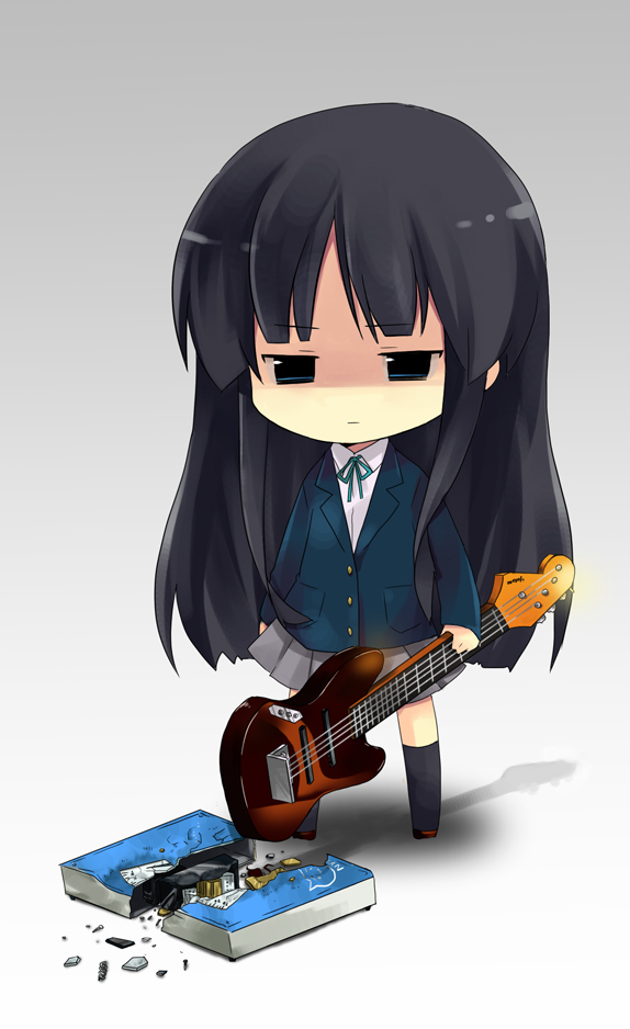 1girl, akiyama_mio, bad_id, bad_pixiv_id, bass_guitar, black_hair, chibi, female_focus
