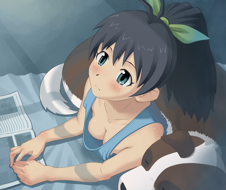 1girl, animal, argon_(argon18), bad_id, bad_pixiv_id, black_hair, blue_eyes, breasts