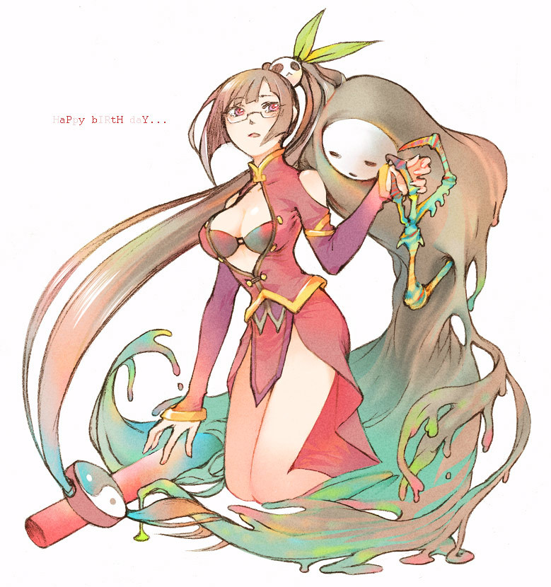 1girl, arakune, arc_system_works, blazblue, blazblue:_calamity_trigger, blonde_hair, breasts, china_dress